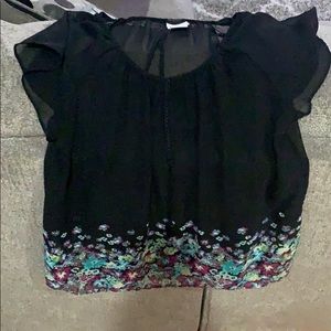 See through black flower shirt